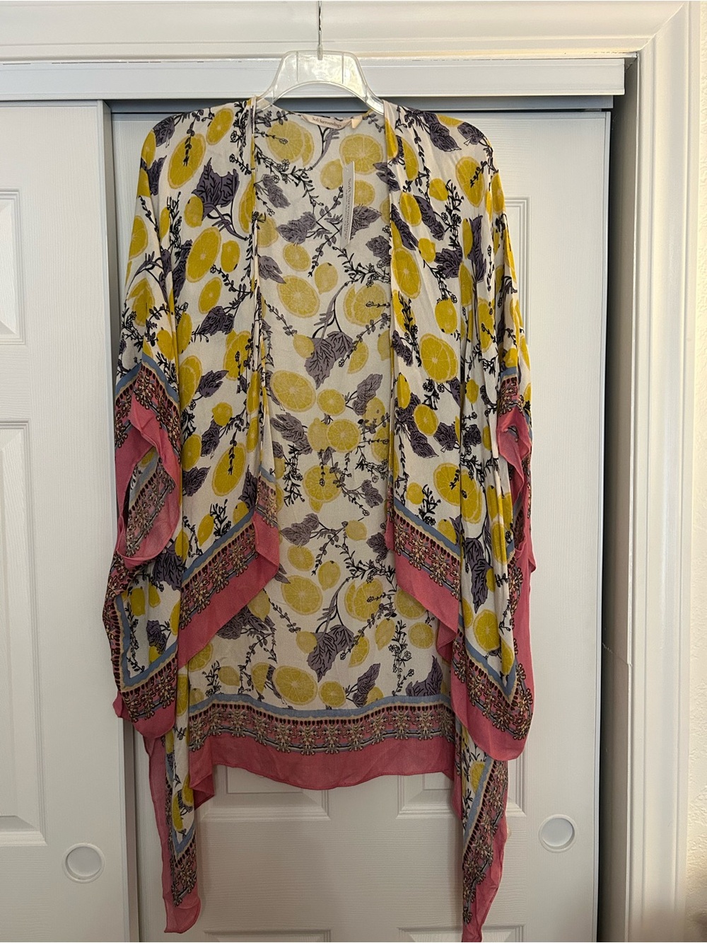 Soft Surroundings Yellow and Pink Kimono Topper